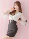 キャバドレス 韓国 ミニドレス タイト セクシー 大きいサイズ Tika ティカ ベルスリーブレースフリルリボン袖ありタイトミニドレス