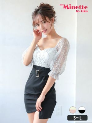 シフォン袖あり パフスリーブ 五部袖 タイトミニドレス (Sサイズ～Lサイズ) (中尾みほ/キャバドレス着用) [myMinette/マイミネット]