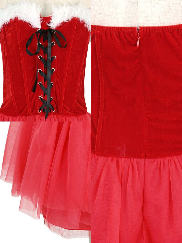 コスプレ サンタ サンタコスプレ クリスマス 可愛い 仮装 Tika ティカ レースアップベロア切り替えボリュームチュールサンタコスプレ