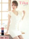 キャバドレス ミニドレス タイト シンプル 大きいサイズ 袖あり Tika ティカ ワンカラーVネックフリルタイトギャザー半袖ミニドレス