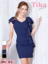 キャバドレス ミニドレス タイト シンプル 大きいサイズ 袖あり Tika ティカ ゴージャスフリル半袖ワンカラータイトギャザーミニドレス