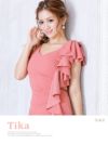 キャバドレス ミニドレス タイト シンプル 大きいサイズ 袖あり Tika ティカ Vネックボリュームフリルデザインワンカラータイトギャザー半袖ミニドレス
