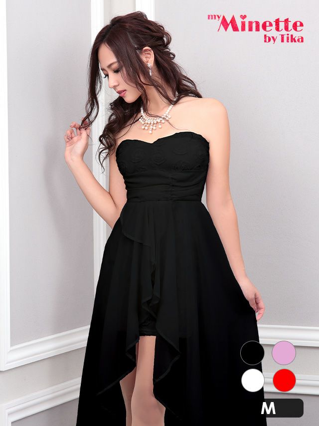 フラワーモチーフベアトップロングテールドレス