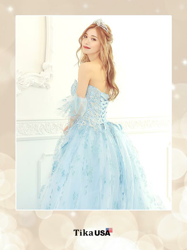 キャバドレス ロングドレス マキシ丈 バースデー　イベント Aライン Tika ティカ エレガントビジュー刺繍ゴージャスラメプリンセスラインロングインポートドレス