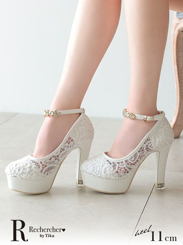 キャバヒール メイン画像 アンクルビジューストラップデザインレースパンプス