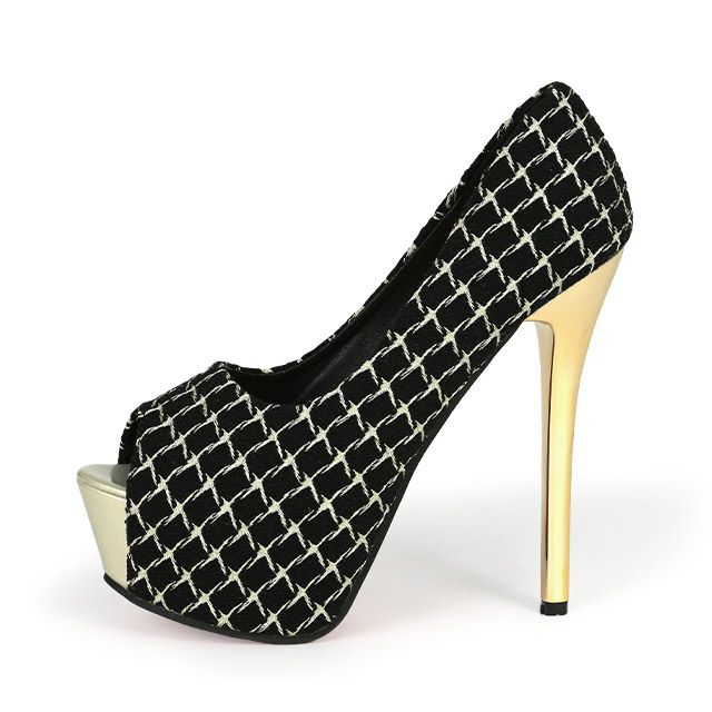 キャバヒール イメージ1 格子柄ソールゴールドパンプス