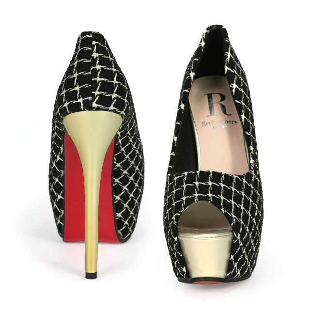 キャバヒール イメージ2 格子柄ソールゴールドパンプス