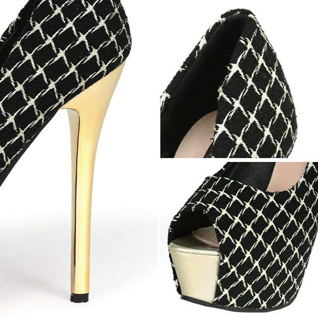 キャバヒール イメージ3 格子柄ソールゴールドパンプス