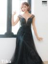 キャバドレス ロングドレス マキシ丈 ロング丈 フレア バースデー イベント Tika ティカ 谷間シースルーオールラメハイウエスト切替Aラインロングドレス