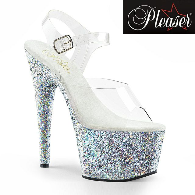 キャバヒール メイン画像 グリッターソールクリアアンクルストラップキラキラハイヒールサンダル