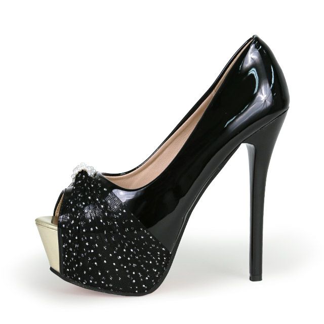 キャバヒール イメージ1 シフォンパールビジュー付パンプス