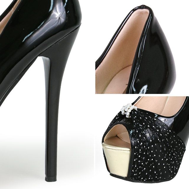 キャバヒール イメージ3 シフォンパールビジュー付パンプス