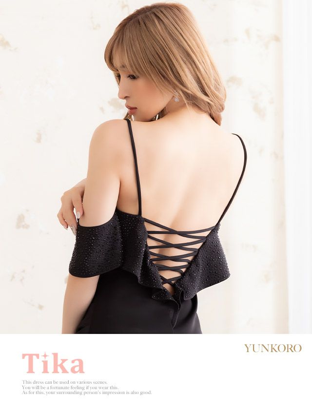 キャバドレス ロングドレス マキシ丈 セクシー 大きいサイズ Tika ティカ ビジュー付きオフショルダーバックスピンドルスリットジッパー袖ありタイトロングドレス