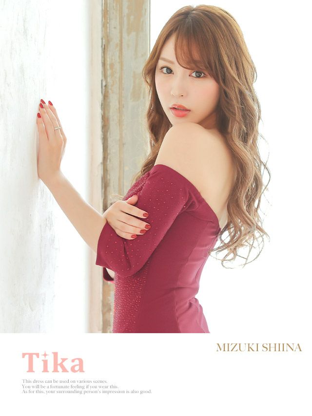 キャバドレス ロングドレス タイト セクシー 大きいサイズ Tika ティカ 袖ありオフショルダースパンコールビジューワンカラータイトスリットロングドレス