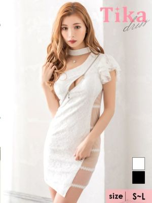 ワンショルダー総レースチョーカーフリルジッパ...