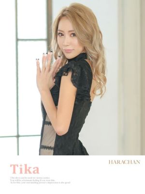 キャバドレス ミニドレス セクシー 大きいサイズ タイト Tika ティカ ワンショルフリルジッパーチョーカーネックシアー切り替えオールレースミニドレス