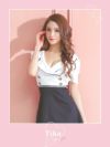 キャバドレス 韓国ドレス Aライン フレア 袖あり 大きいサイズ LaLaTulle ララチュール 半袖テーラードカラー切り替えモノトーンガーリーフレアミニドレス
