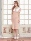 キャバドレス ミディアムドレス 韓国ドレス タイト 大きいサイズ LaLaTulle ララチュール ビッグカラー半袖パフスリーブマーメイドエレガント膝丈ドレス