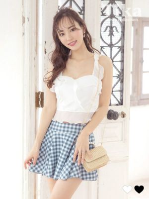 水着 ビスチェ×チェックフレアスカート体型カ...