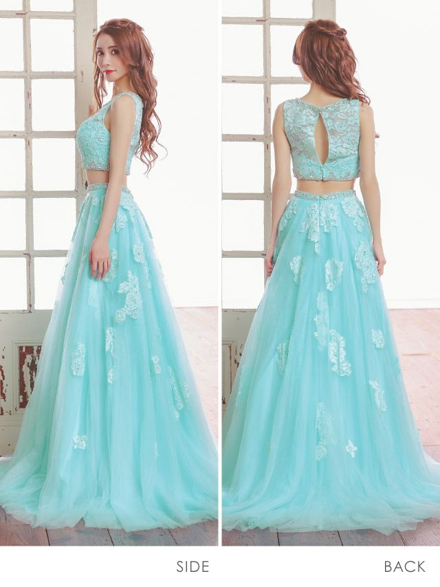 キャバドレス ロングドレス Aライン マキシ丈 インポート Tika ティカ レースフラワービジュートップス×Aラインロングチュールスカートセットアップドレス