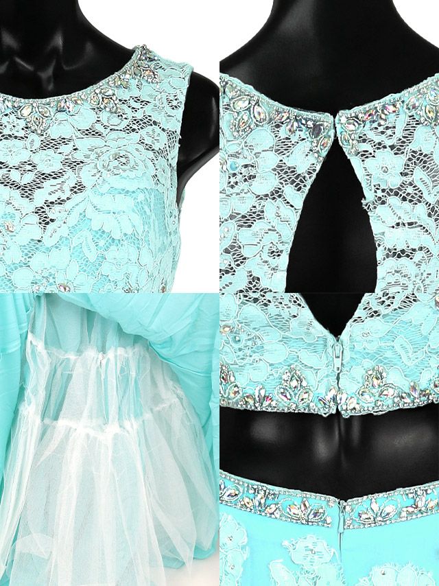 キャバドレス ロングドレス Aライン マキシ丈 インポート Tika ティカ レースフラワービジュートップス×Aラインロングチュールスカートセットアップドレス