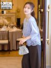 フォーマルレーストップスワイドパンツツーピースボリュームスリーブ結婚式パーティードレス