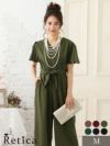 カシュクールネックワイドパンツスタイルアップカジュアルウエストリボンパンツショートスリーブ結婚式パーティードレス