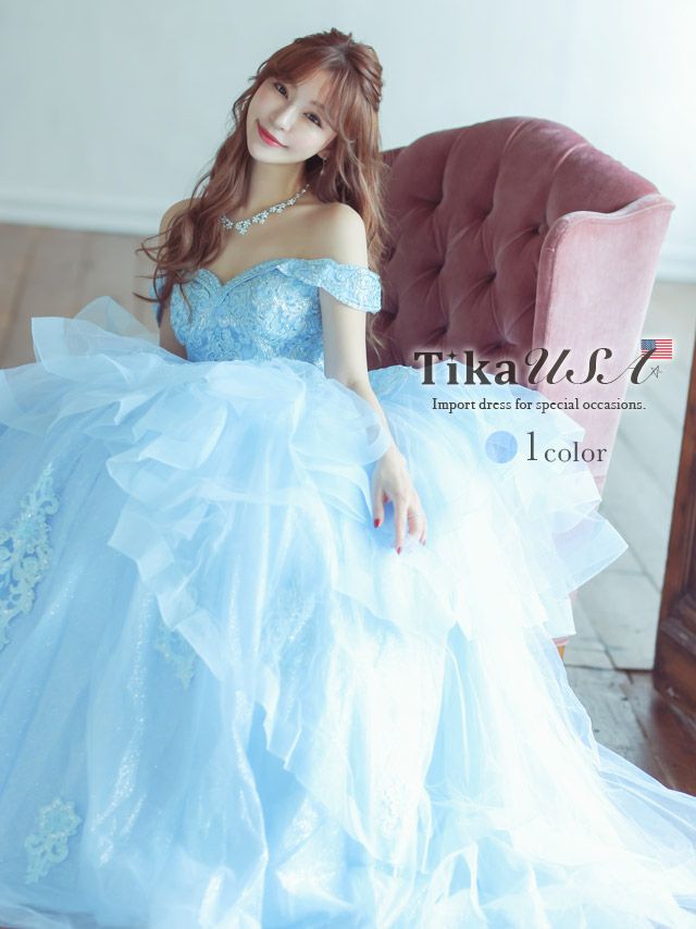 LA直輸入 オフショルダーエレガントビジュー刺繍バックスピンドルゴージャスラメインポートチュールロングバースデードレス (XSサイズ〜Mサイズ) (椎名美月 キャバドレス着用)