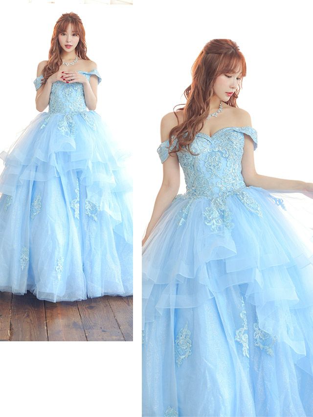 キャバドレス ロングドレス マキシ丈 Aライン バースデー イベント Tika ティカ オフショルダーエレガントビジュー刺繍バックスピンドルゴージャスラメロングインポートドレス