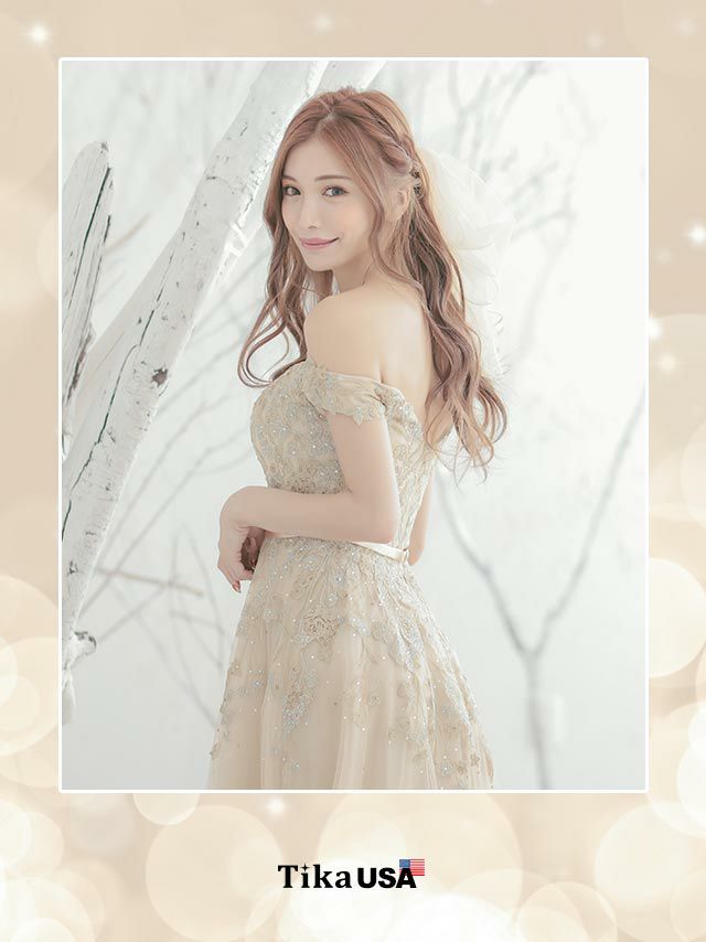 キャバドレス ロングドレス マキシ丈 インポート バースデー イベント Tika ティカ オフショルダービジューレースゴージャスフレアロングドレス