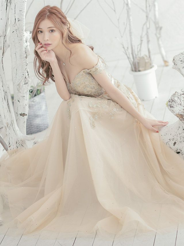 キャバドレス ロングドレス マキシ丈 インポート バースデー イベント Tika ティカ オフショルダービジューレースゴージャスフレアロングドレス