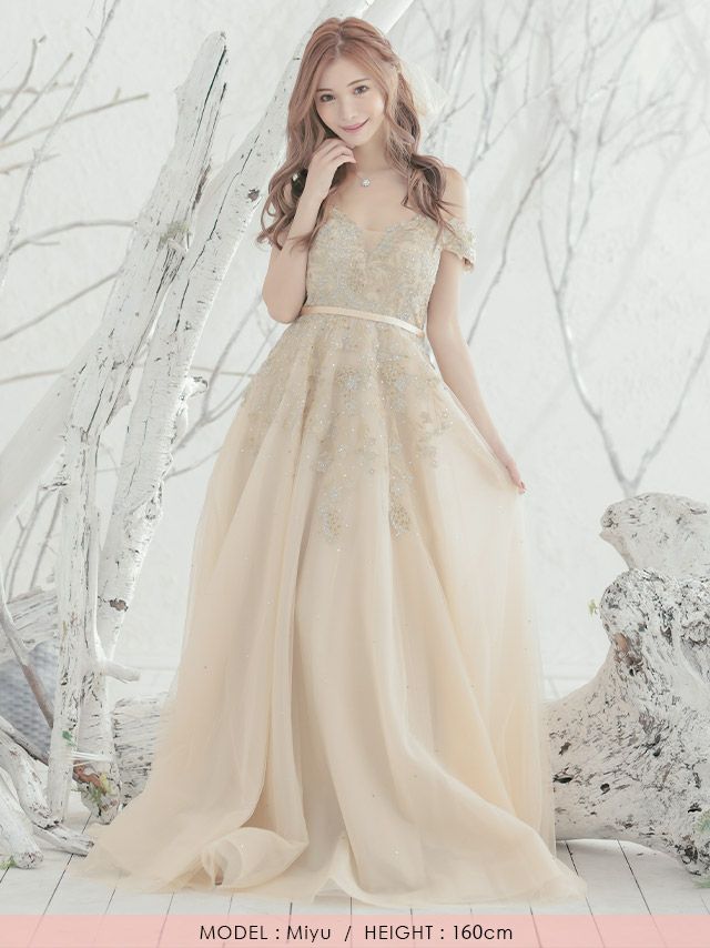 キャバドレス ロングドレス マキシ丈 インポート バースデー イベント Tika ティカ オフショルダービジューレースゴージャスフレアロングドレス