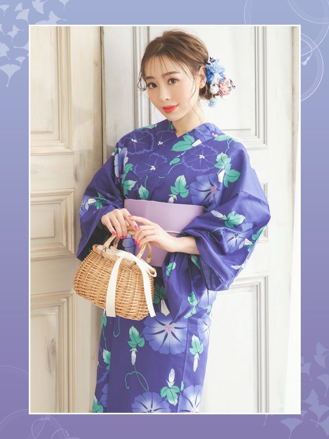 浴衣 大人 セット レディース レトロ 花火大会 作り帯 Tika ティカ 紺地に咲く朝顔 ゆかた3点セット