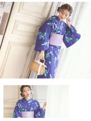 浴衣 大人 セット レディース レトロ 花火大会 作り帯 Tika ティカ 紺地に咲く朝顔 ゆかた3点セット