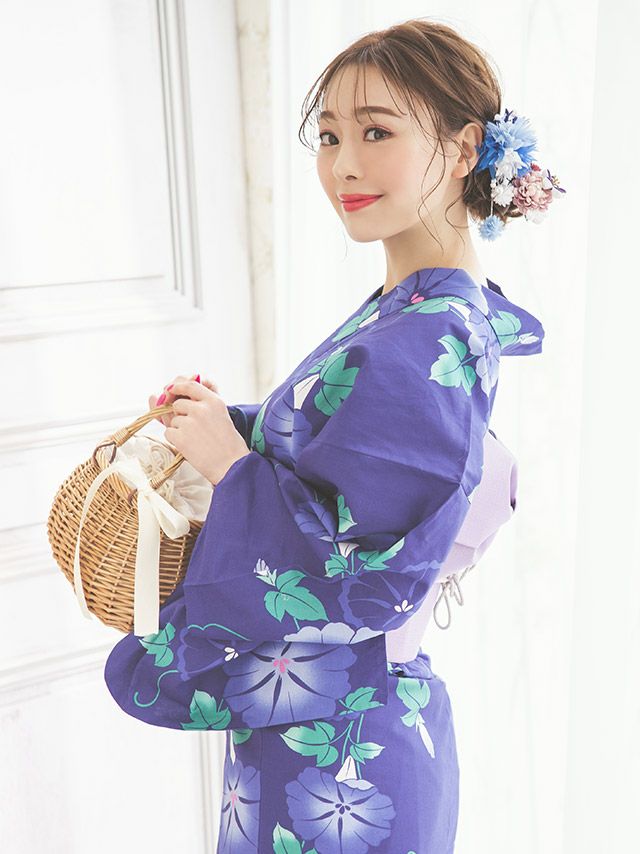 浴衣 大人 セット レディース レトロ 花火大会 作り帯 Tika ティカ 紺地に咲く朝顔 ゆかた3点セット