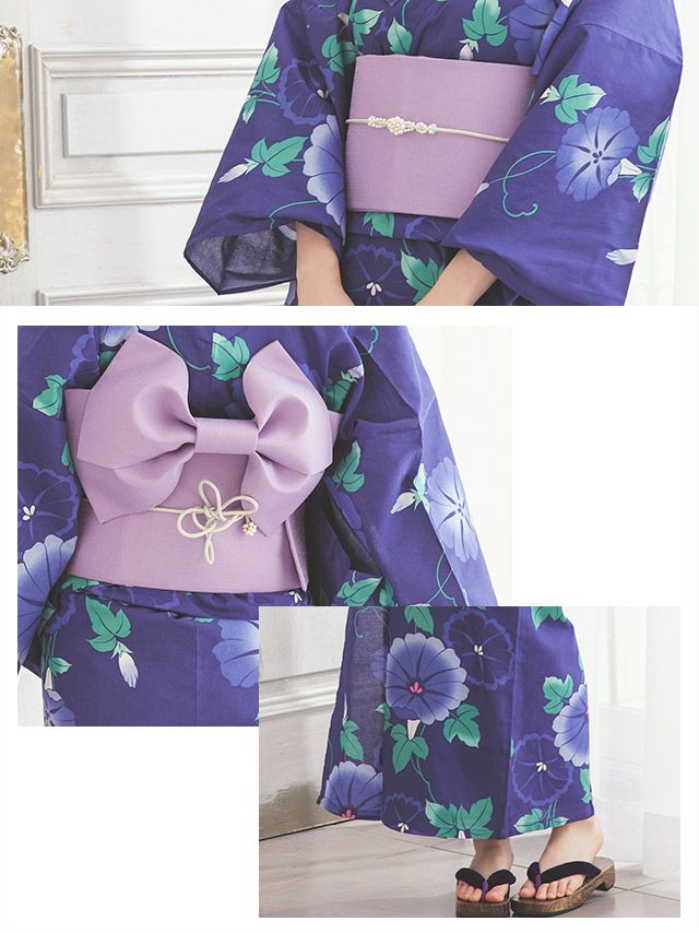 浴衣 大人 セット レディース レトロ 花火大会 作り帯 Tika ティカ 紺地に咲く朝顔 ゆかた3点セット