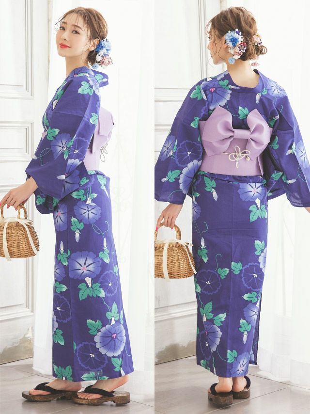浴衣 大人 セット レディース レトロ 花火大会 作り帯 Tika ティカ 紺地に咲く朝顔 ゆかた3点セット