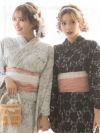 浴衣 レディース セット 帯 下駄 兵児帯 しわへこ 可愛い 黒 Tika ティカ ブラックフラワーオールレース ゆかた3点セット
