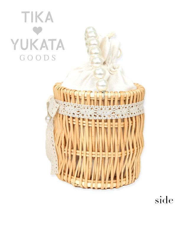 バッグ かごバッグ 鞄 浴衣バッグ 和装 和服 ミニバッグ ハンドバッグ Tika ティカ 選べるラウンド型&スクエア型レースリボン付きパールハンドルかごバッグ