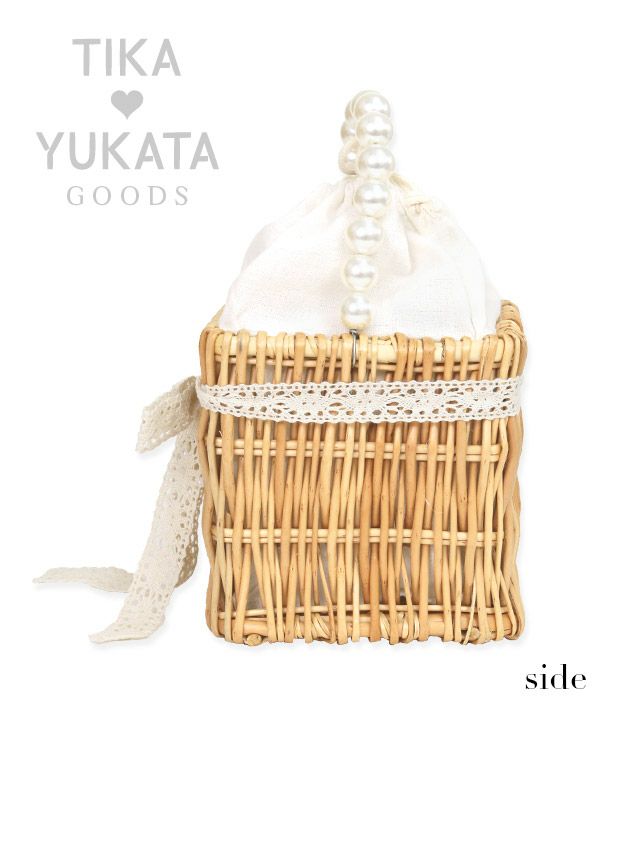 バッグ かごバッグ 鞄 浴衣バッグ 和装 和服 ミニバッグ ハンドバッグ Tika ティカ 選べるラウンド型&スクエア型レースリボン付きパールハンドルかごバッグ