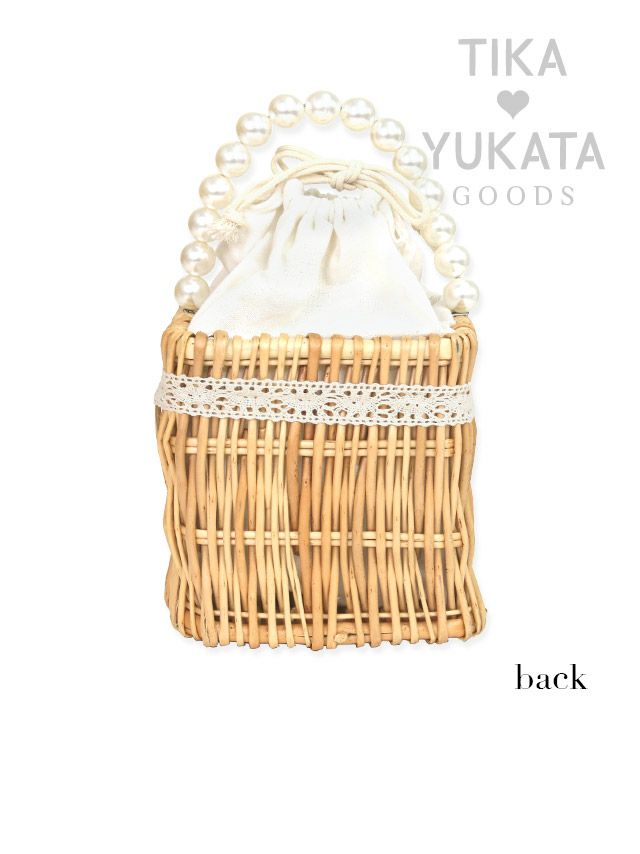 バッグ かごバッグ 鞄 浴衣バッグ 和装 和服 ミニバッグ ハンドバッグ Tika ティカ 選べるラウンド型&スクエア型レースリボン付きパールハンドルかごバッグ