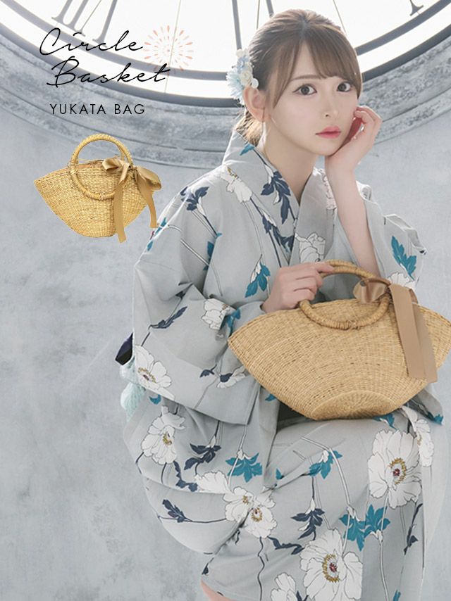 バッグ カゴバッグ 鞄 浴衣バッグ ミニバッグ ハンドバッグ 和装 和服 Tika ティカ リボン付きサークルハンドルかごバッグ