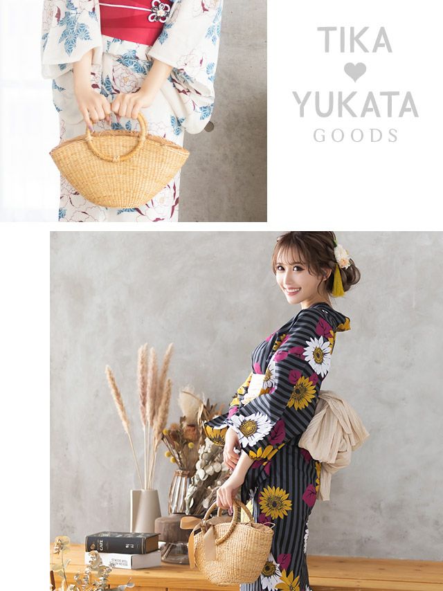 バッグ カゴバッグ 鞄 浴衣バッグ ミニバッグ ハンドバッグ 和装 和服 Tika ティカ リボン付きサークルハンドルかごバッグ