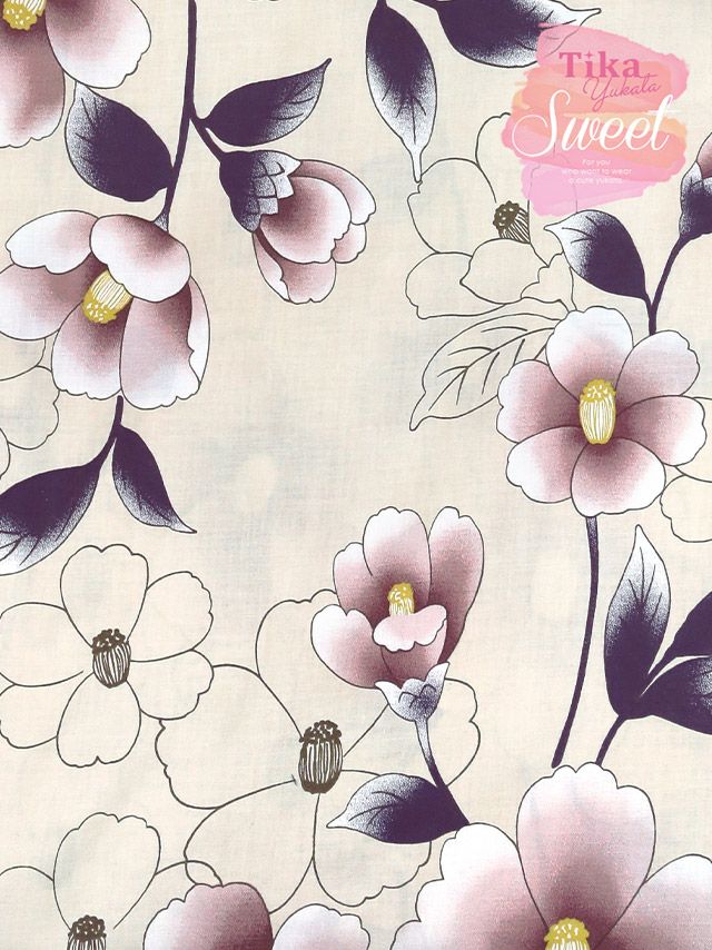 浴衣 セット レディース 帯 下駄 兵児帯 しわへこ 和装 レトロ 可愛い Tika ティカ ニュアンスカラー×華やか椿 ゆかた3点セット