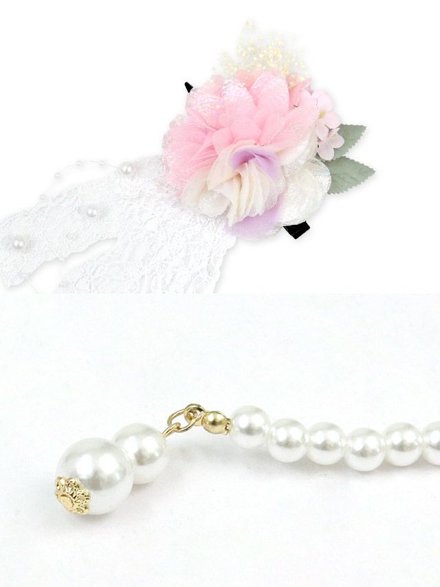 髪飾り 浴衣 セット ヘアーアクセ コサージュ ピンク 和装 Tika ティカ パールアクセサリー付きシフォンフラワーレースクリップ3点セット髪飾り