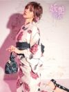 浴衣 レディース セット 帯 下駄 兵児帯 しわへこ 和装 レトロ Tika ティカ ベージュ地にヌーディーピンクフラワー ゆかた3点セット