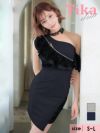 キャバドレス ミニドレス タイト セクシー キャバクラ クラブ Tika ティカ ブラックレースチョーカーワンショルダー胸元フリルジップデザインアシメタイトミニドレス