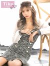 キャバドレス 韓国 ミニ丈 袖あり キャバクラ  韓国ドレス モノトーン Tika ティカ シアー長袖ツイード裾フリルレディスタイルタイトミニドレス