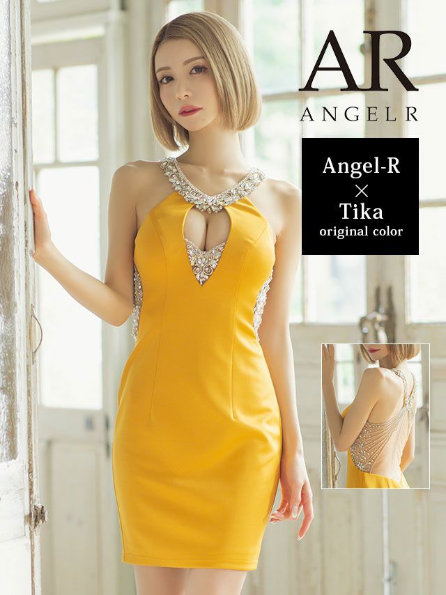Angel-R エンジェルアール 高級デコルテバストビジューノースリーブくびれタイトミニドレス