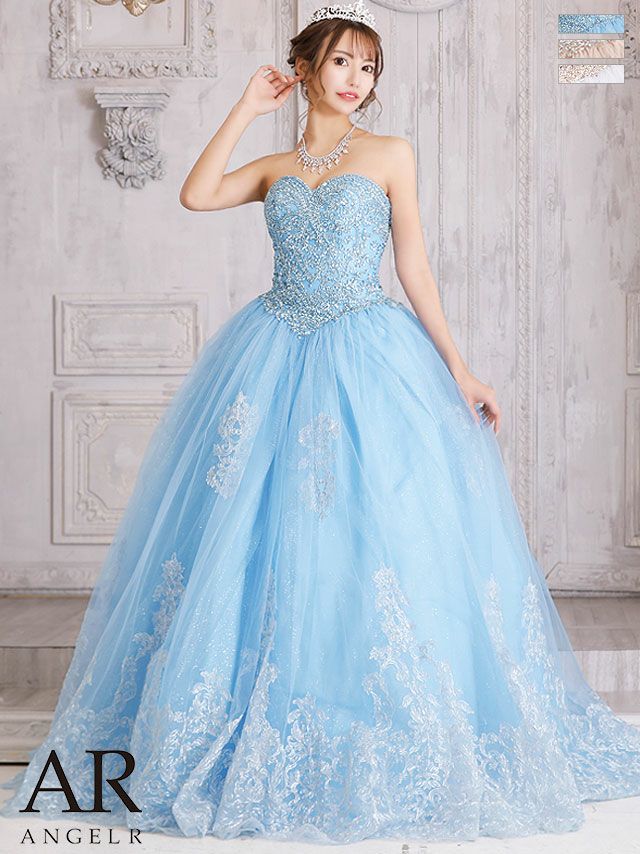 キャバドレス ロングドレス Angel-R エンジェルアール 高級アッパービジュー刺繍レースオフショルボリュームチュールAラインロングドレス